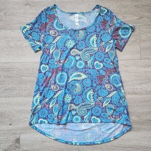 LuLaRoe Blue Paisley Classic T Shirt Womens Small Multicolored Casual Cozy